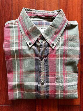 Club Monaco Plaid Button Down Shirt M Green Red Slim Fit